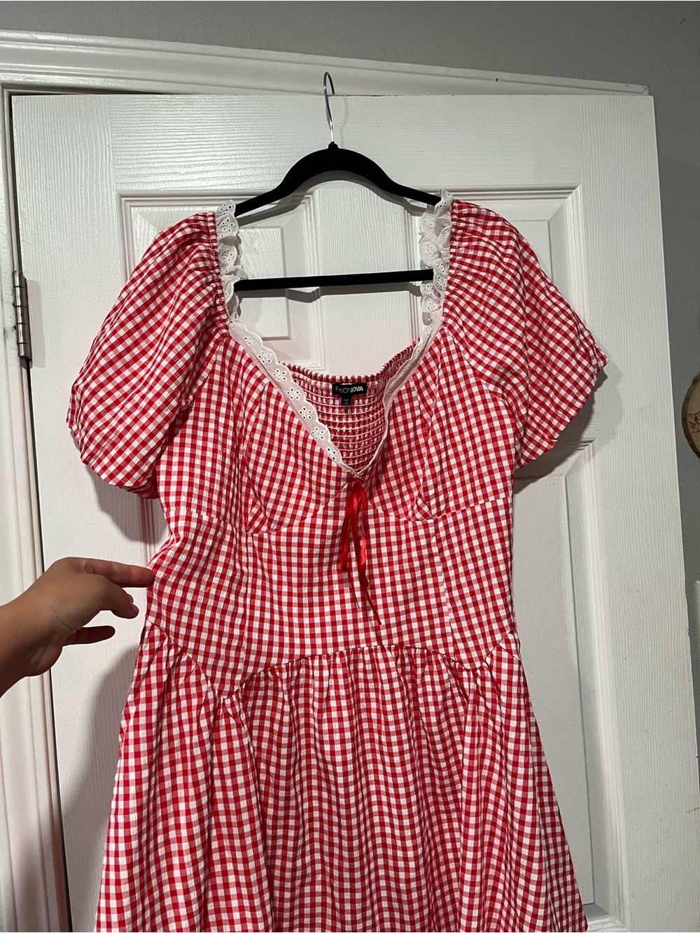 Red Gingham Lace-Trim Mini Dress - Picture 4 of 11